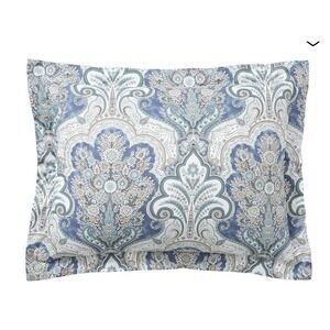 Pottery Barn Jordana Sham Pillowcase Queen 20"x29" Blue White Organic Cotton 1